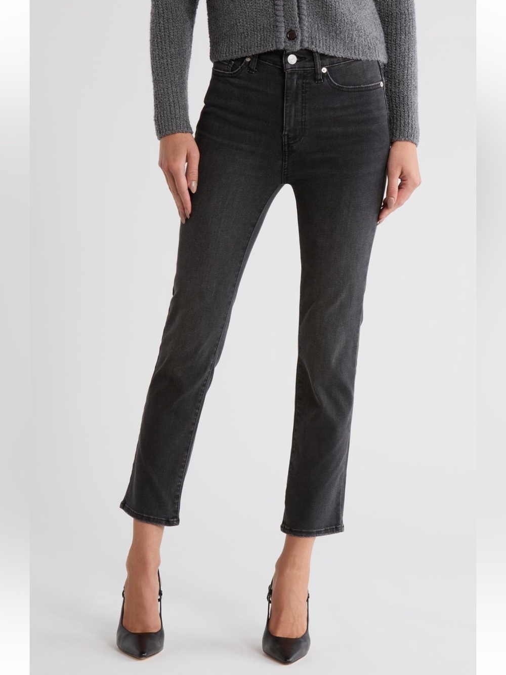 Frame Le High Straight Jeans in Washed Black